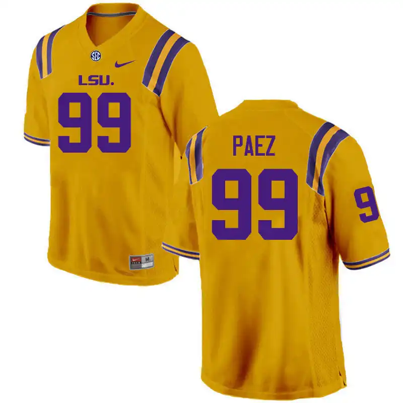 Men's LSU Tigers Gio Paez #99 Gold NCAA Football Jersey